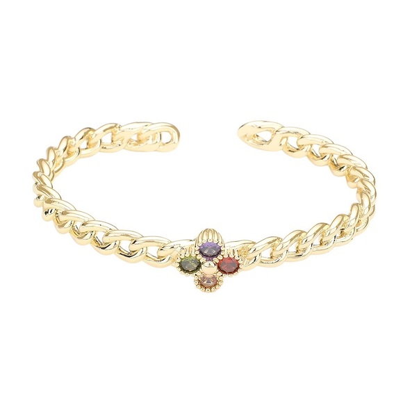 88.GOLD CUFF BRACELET WITH CENTER STONES ~Red Garnet, Peridot, Citrine,Amethyst - Picture 2 of 3